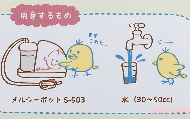 メルシーポットを使用するときに用意するものを記載しているイラスト画像