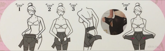 マジカルシェリーの履き方を四段階のイラストで表した画像